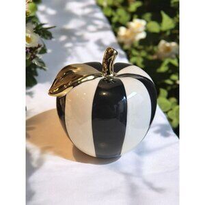 Black & White W/ Gold Circus Stripped Apple Figure Fruit Decoration Home Decor